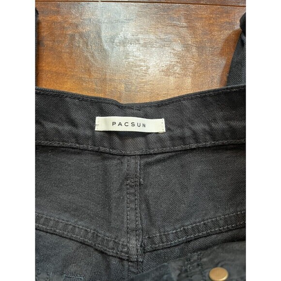 Pacsun Womens Size 25 Baggy Jean Black Distressed Wide Leg Loose Fit Button Fly - Picture 3 of 8
